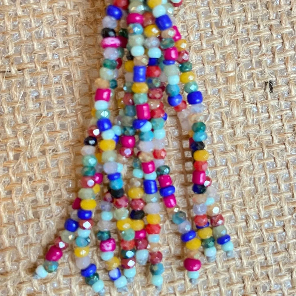Seed bead tassel earrings pierced post and dangle sparkly and multi color